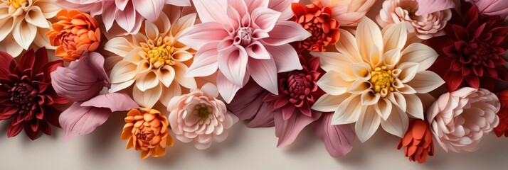 Japanese Print Autumn Colors Dahlias Roses , Banner Image For Website, Background, Desktop Wallpaper