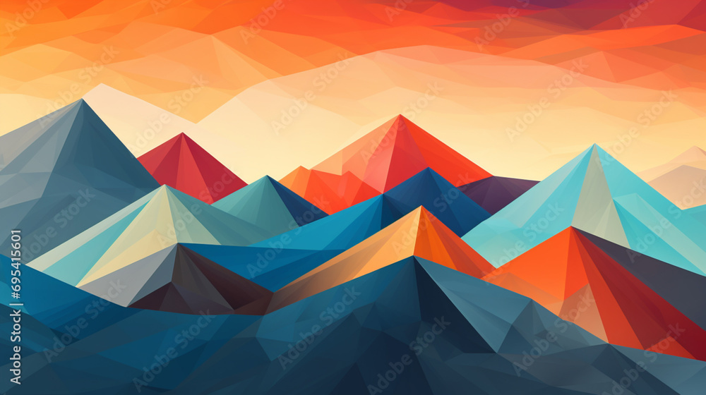 Poster an abstract interpretation of a mountain range with bold color blocks.