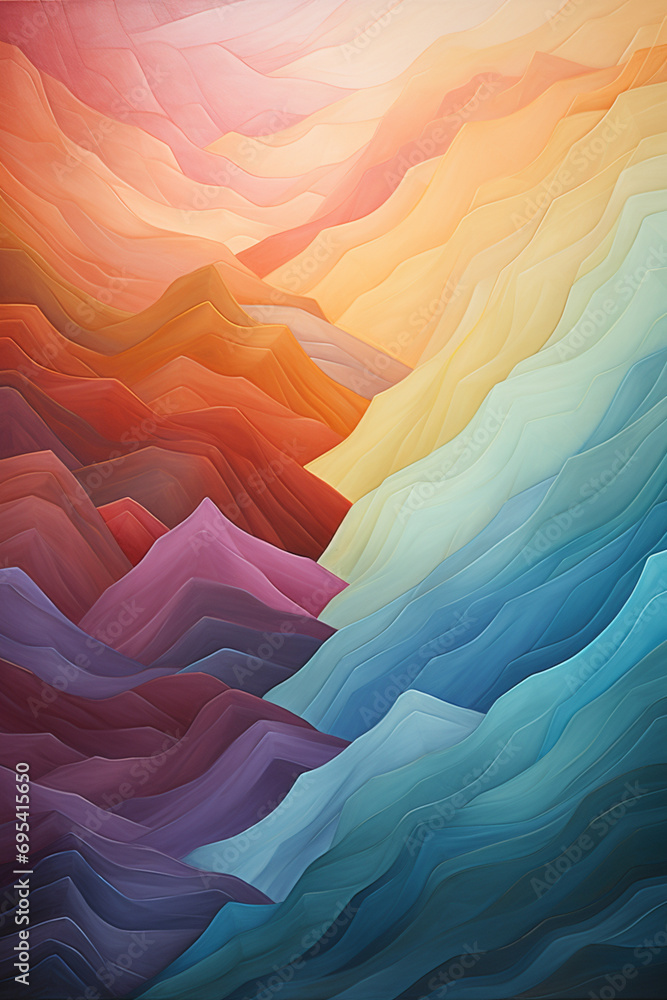 Poster an abstract interpretation of a mountain range with bold color blocks.