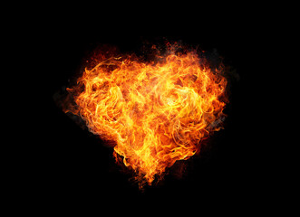 Heart Fire Flame Sparks Hot Explosion Burn Love Romance Hell Heat. Isolated on Black. Overlay Screen Effect.