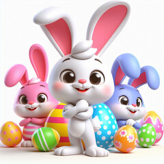 Cute easter bunny cartoon. Easter time. Card invitation. AI generated