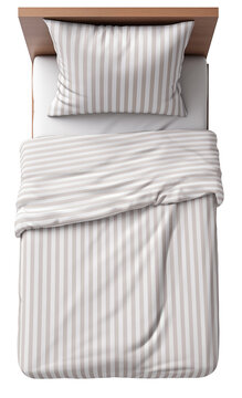Single Bed With Striped Linen. Top view. Interior Design Template For Virtual Staging. Ai Generative