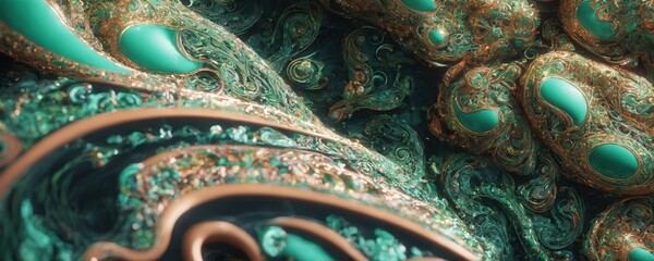 a close up of a green and gold colored object