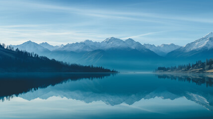 Serene Mountain Lake Reflection at Dawn in Tranquility