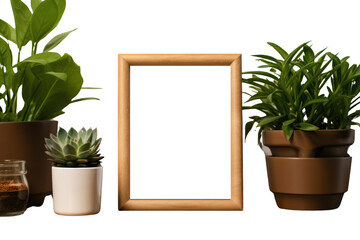 Mockup picture frame with white concave area on a beautiful shelf.On a transparent background. Isolated.
