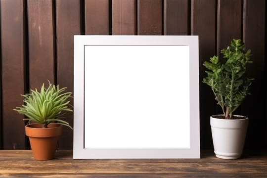 Mockup picture frame with white concave area on a beautiful shelf.On a transparent background. Isolated.