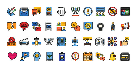 Communication Icon Set With Filled Style Simple
