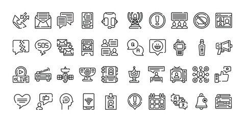 Communication Icon Set With Black Outline Style Simple