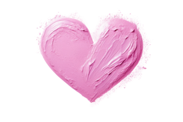 Sparkling pink oil paint in heart shape. Textured lines on transparent background. Isolated.