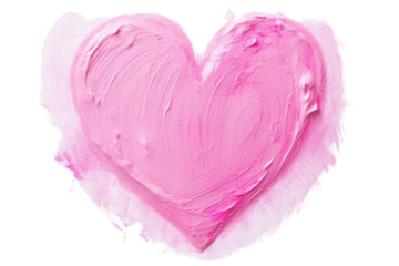Sparkling pink oil paint in heart shape. Textured lines on transparent background. Isolated.