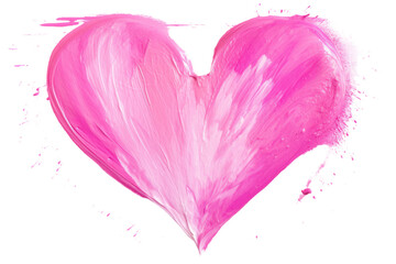 Sparkling pink oil paint in heart shape. Textured lines on transparent background. Isolated.