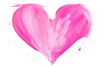 Sparkling pink oil paint in heart shape. Textured lines on transparent background. Isolated.