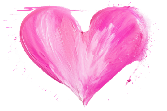 Sparkling pink oil paint in heart shape. Textured lines on transparent background. Isolated.