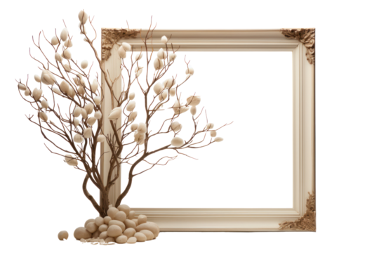 Mockup picture frame with white concave area on a beautiful shelf.On a transparent background. Isolated.