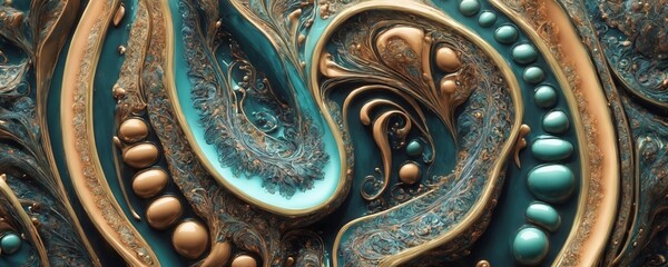 a blue and gold abstract background with a swirly pattern