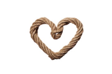Rope with heart-shaped knot , On a transparent background. Isolated.