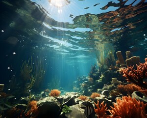 Underwater view of coral reef. Underwater world. Underwater world. Underwater world.