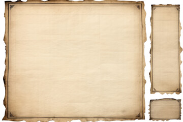 old sheet of paper Vintage picture frames and corners, On a transparent background. Isolated. - obrazy, fototapety, plakaty