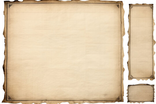 old sheet of paper Vintage picture frames and corners, On a transparent background. Isolated.