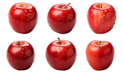 Red apples with water drops isolated on transparent background.  Clipping path - obrazy, fototapety, plakaty