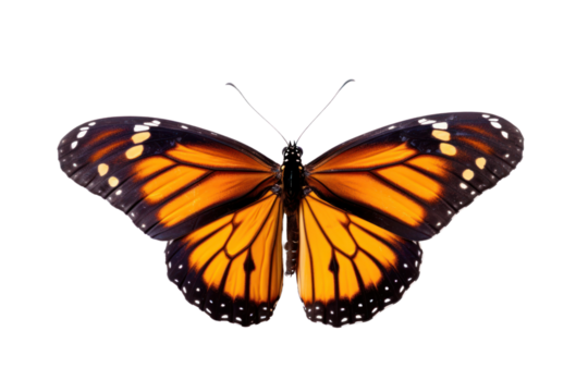 Set of rainbow colored butterflies spreading wings ,On a transparent background. Isolated.