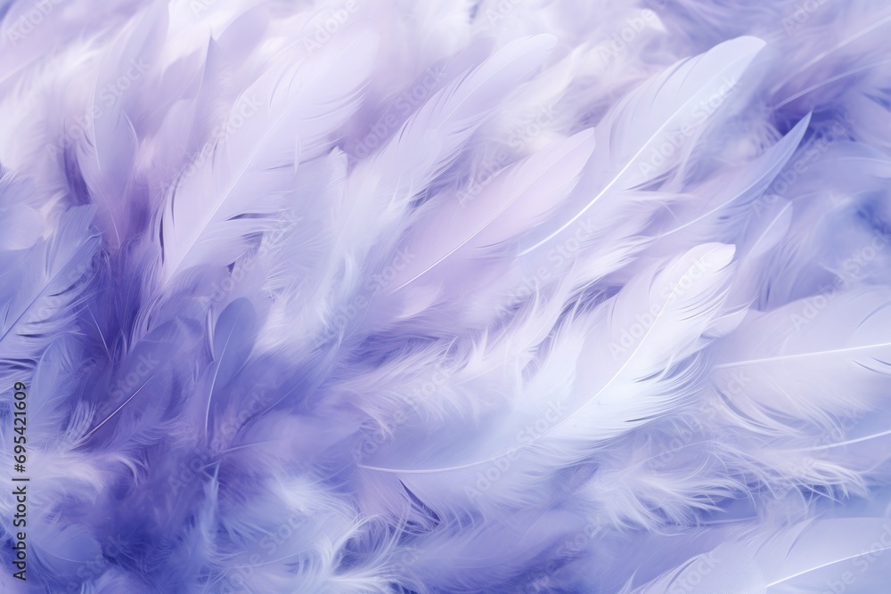 Poster a close up of a bunch of white feathers on a blue and white background with a blurry image of the fe