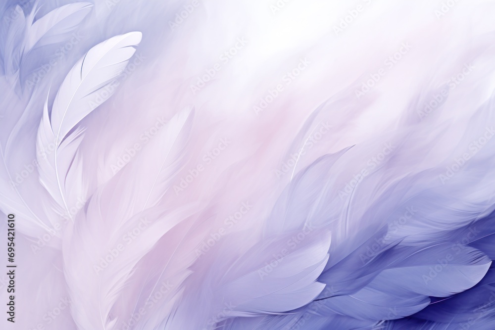 Poster a close up of a blue and white background with a white feather on the left side of the image and a b