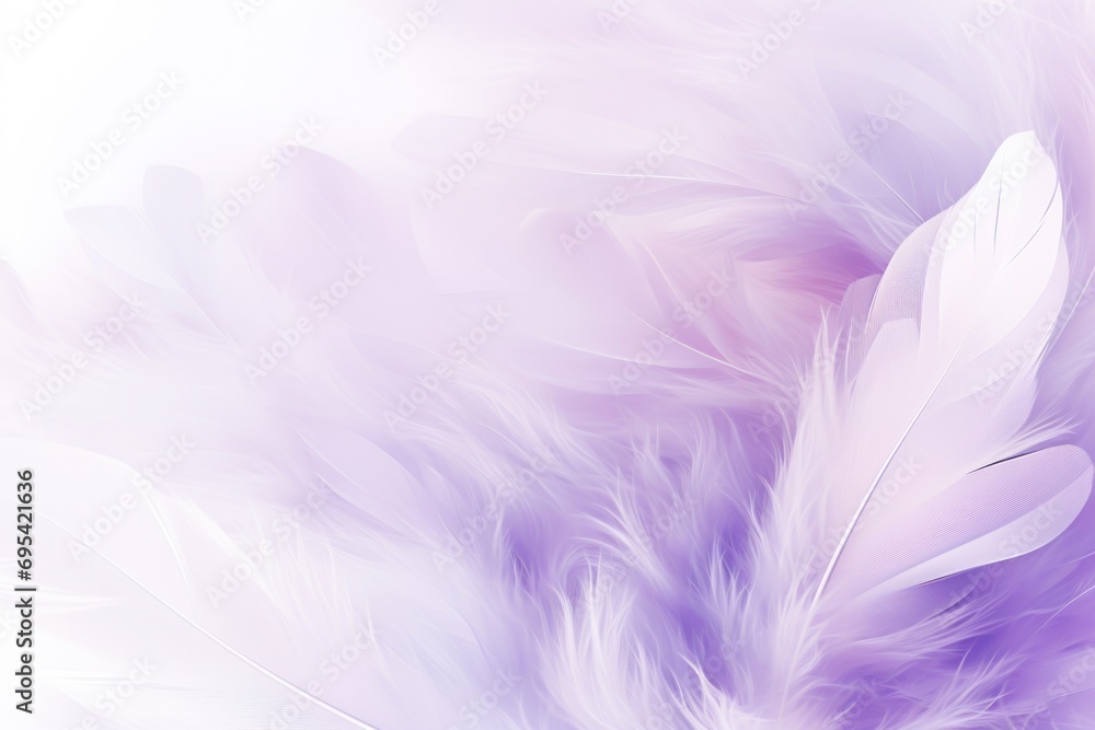 Poster a close up of a purple and white background with a white feather on the left side of the image and a