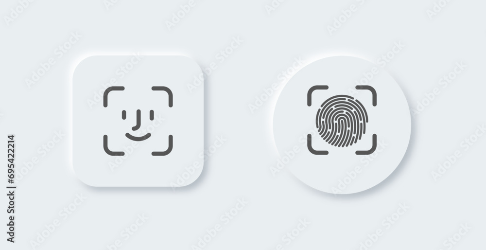 Poster face id security feature to unlock your smartphone or pc. neomorphism style face scanning indicator.