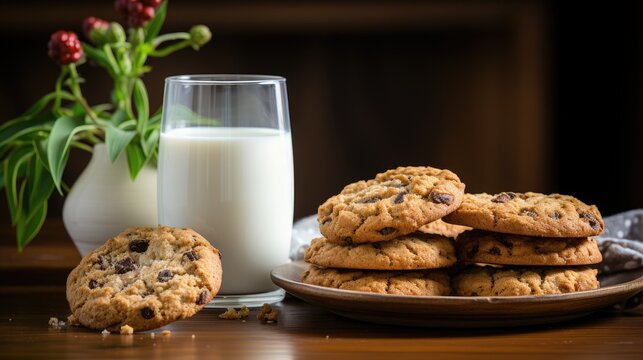 Focus on cookies and milk Craft a warm. Ai generative