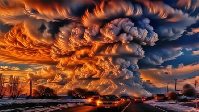 A grand volcanic plume illuminated by the light of the sunset
