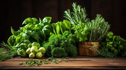 Fresh herbs on a solid background. Ai generative