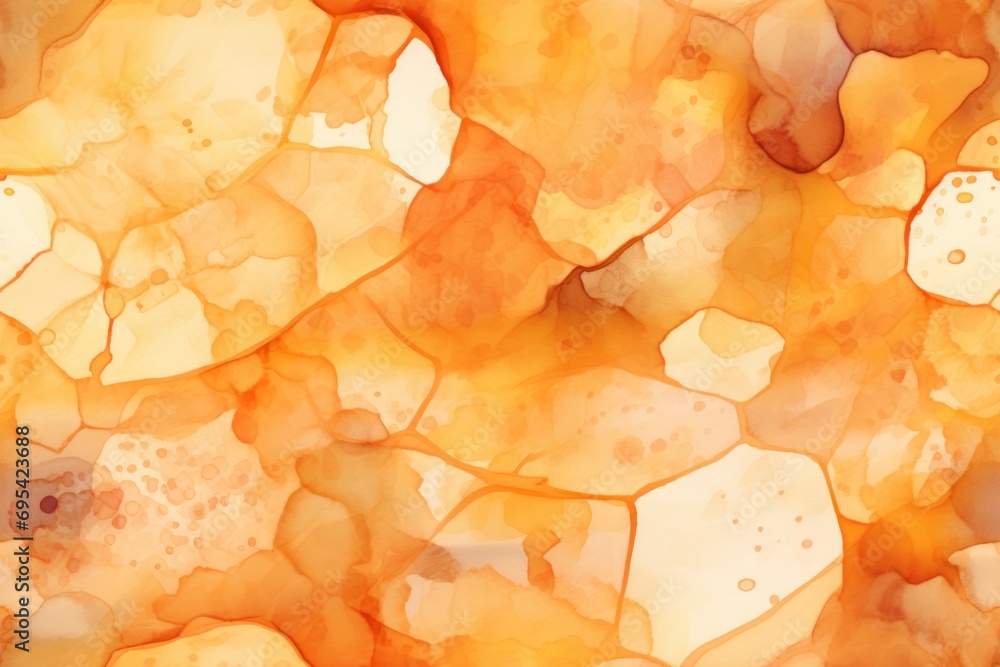 Poster a painting of yellow and brown rocks with a red dot in the middle of the image and a red dot in the 