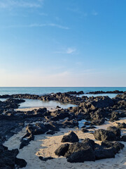 This is a Jeju seascape with basalt rocks.