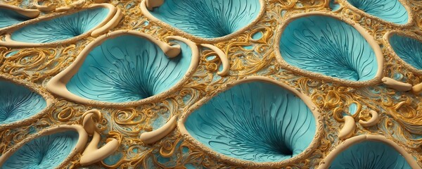 a close up of a blue and gold plate - obrazy, fototapety, plakaty