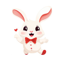 Obraz premium Rabbit bunny white with red butterfly tie and love emoji, cute style cartoon, happy expression. AI generated png transparent