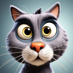 Cartoon face of a cat with a large nose and open mouth. Portrait of animal looking shocked. Generate Ai.