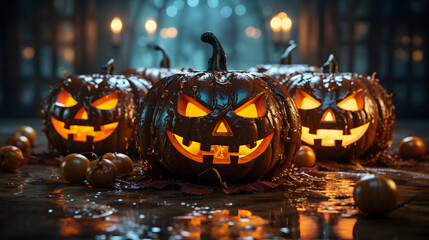 Super Clear Halloween Pumpkins with Spooky Asp Background.