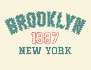 New York city college style print for t-shirt with shield and wreath. Typography graphics for New York college or university tee shirt design. Vintage sport apparel print with grunge. Vector.