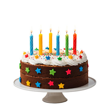 Starry Birthday Surprise: Cake with Candles on White On transparent background PNG file