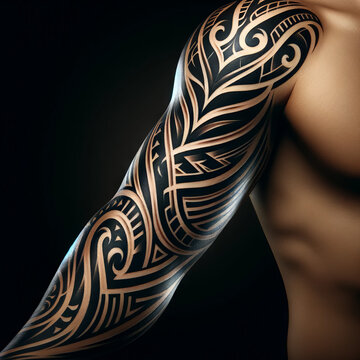 A tribal design tattoo on an arm.