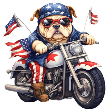 Cute Bulldog American Motorcycle Clipart Illustration