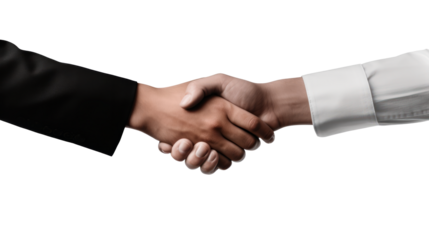 Two men shaking hands isolated on transparent background. AI generated.