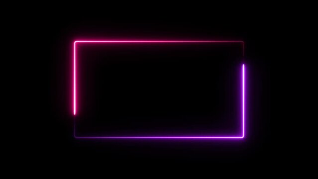 Seamless loop neon light rectangle frame border animated on black background 