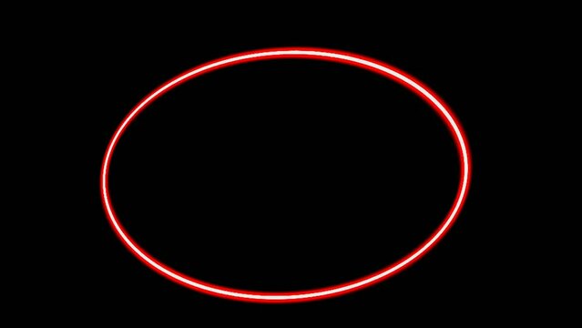 Neon light ellipse border frame animation motion graphics on black background.red neon energy modern frame bulb with blank copy space video elements