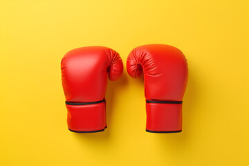 Boxing Gloves on Yellow Background - obrazy, fototapety, plakaty