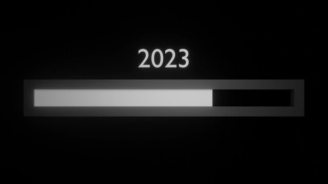 Loading 2023 to 2024 progress bar on black background Animation. Happy new year 2024 welcome. Year changing from 2023 to 2024. end of 2023 and starting of 2024. Almost reaching New Year Wishes