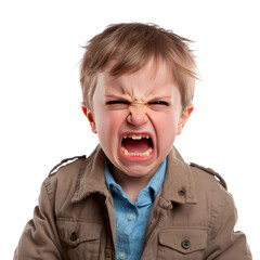 Obraz na płótnie Canvas Angry rambunctius child isolated on transparent background. AI generated. PNG