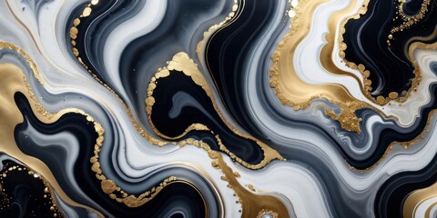 3d drawing abstract marble art wallpaper. Resin geode watercolor art. golden, black, white and gray background, Generative AI