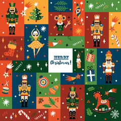 Fototapeta premium Nutcracker. Cute Christmas vector postcard. Christmas colorful illustration.